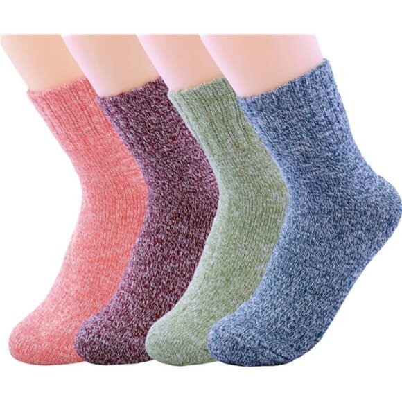 3-5 Pairs Womens Multicolor Fashion Warm Wool Cotton Thick Winter Crew Socks - Picture 1 of 8